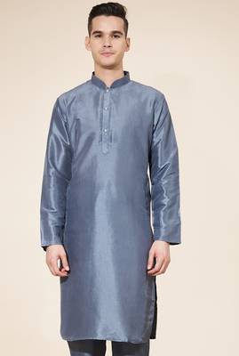 Grey plain silk straight kurta with payjama 2