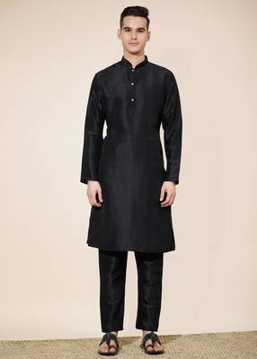 Black plain silk straight kurta with payjama 1