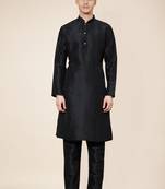 Black plain silk straight kurta with payjama