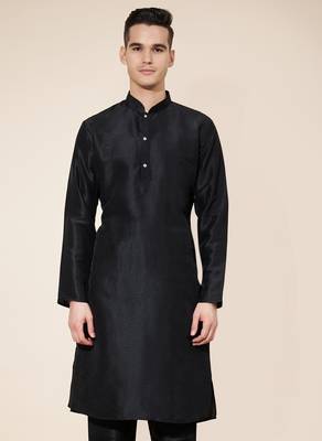 Black plain silk straight kurta with payjama 2