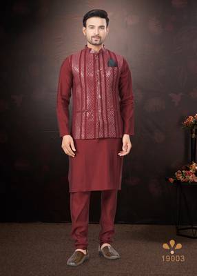 Maroon embroidered silk jacket & silk maroon kurta with payjama 1