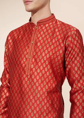 Maroon jacquard butti straight kurta with payjama 2