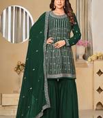 Green faux georgette embroidery sharara suit