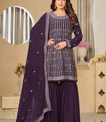 Violet faux georgette embroidery sharara suit