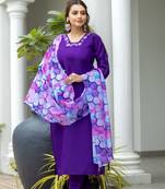 Embroidery Neck with Rayon Slub Fabric Straight Kurta, Pant and Dupatta Set