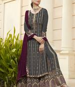 Dark grey georgette pakistani salwar kameez semi stitched