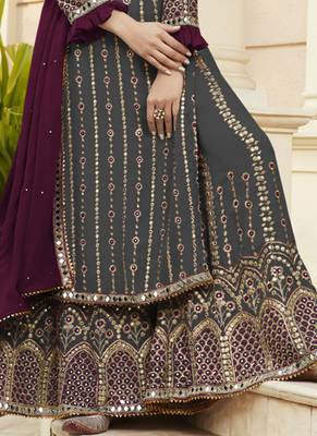 Dark grey georgette pakistani salwar kameez semi stitched 3