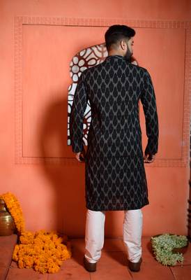 Black ikat Mens Kurta Pajamas Set 4