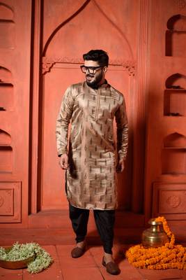Copper Jacquard Embroidered Men's Kurta 1
