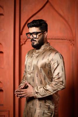 Copper Jacquard Embroidered Men's Kurta 2