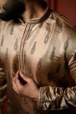 Copper Jacquard Embroidered Men's Kurta 3
