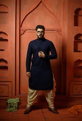 Deep blue sequin mens kurta 1