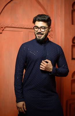 Deep blue sequin mens kurta 2