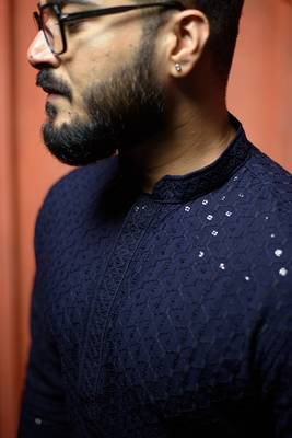 Deep blue sequin mens kurta 3