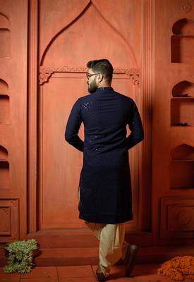 Deep blue sequin mens kurta 4