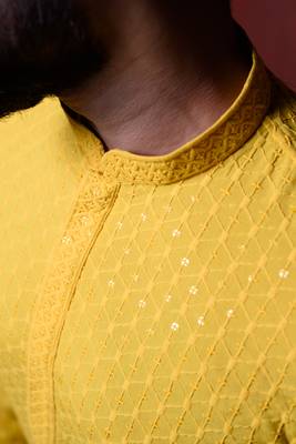 Yellow sequin Mens Kurta Pajamas Set 3