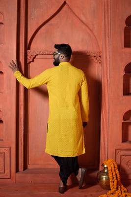 Yellow sequin Mens Kurta Pajamas Set 4