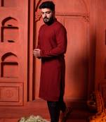 Maroon Sequin Work Embroidered Men's Kurta
