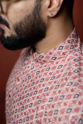 Pink cotton Mens Kurta Pajamas Set 4