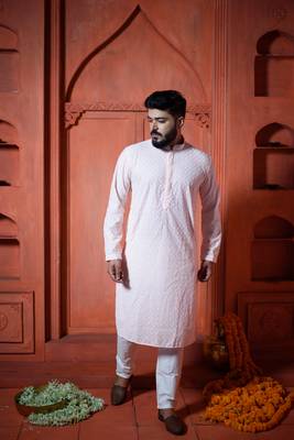 Pink Sequins Work Embroidered Mens Kurta Pajamas Set 1