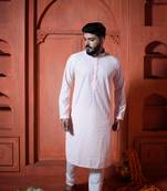 Pink Sequins Work Embroidered Mens Kurta Pajamas Set