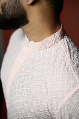 Pink Sequins Work Embroidered Mens Kurta Pajamas Set 3