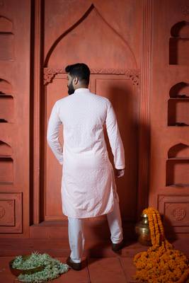 Pink Sequins Work Embroidered Mens Kurta Pajamas Set 4