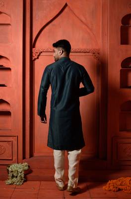 Deep green jaquard Mens Kurta Pajamas Set 4