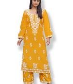 women's rayon lucknowi chikankari work straight kurta palazzo set for women