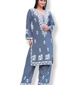 Women's Grey Rayon Chikankari Kurti Set