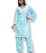 women's rayon lucknowi chikankari work straight kurta palazzo set for women