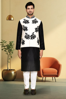 Art silk kurta jacket set for mens 1