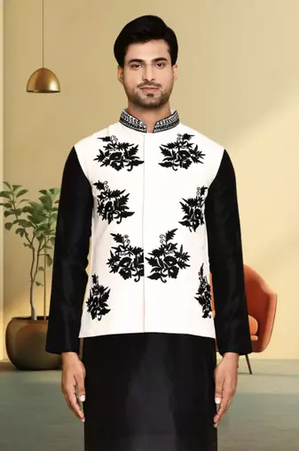Art silk kurta jacket set for mens