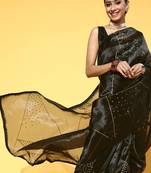 Women Black Organza Saree  Zari Weaving With Rich Pallu Saree With Blouse For Women