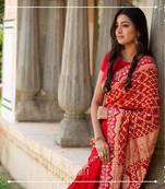 Women Red Jequard Saree  Zari Weaving With Rich Pallu Saree With Blouse For Women