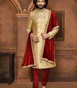 Wedding wear beige color art silk sherwani