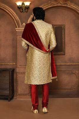 Wedding wear beige color art silk sherwani 3