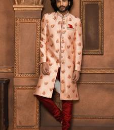 Wedding wear peach color art silk sherwani