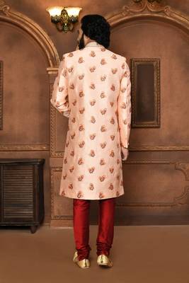 Wedding wear peach color art silk sherwani 3
