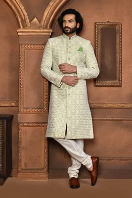 Wedding wear pastel color art silk sherwani 2