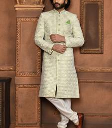 Wedding wear pastel color art silk sherwani
