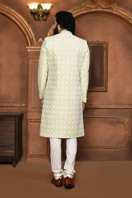 Wedding wear pastel color art silk sherwani 3