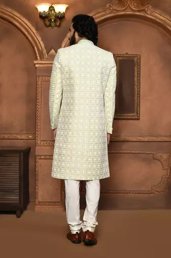 Wedding wear pastel color art silk sherwani