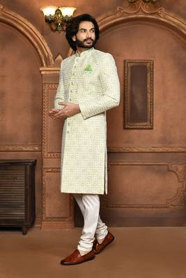 Wedding wear pastel color art silk sherwani 4