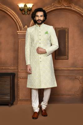 Wedding wear pastel color art silk sherwani 1