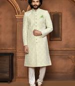 Wedding wear pastel color art silk sherwani