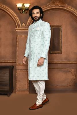 Wedding wear firoza color art silk sherwani 4