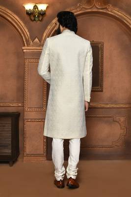Wedding wear off white color art silk sherwani 3