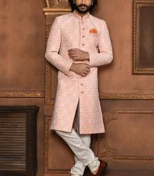 Wedding wear peach color art silk sherwani