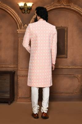 Wedding wear peach color art silk sherwani 3